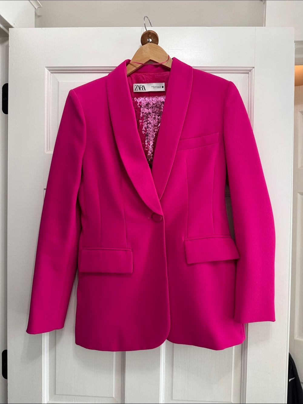 ZARA Bright Fuchsia Single-Button Collar Blazer and pants